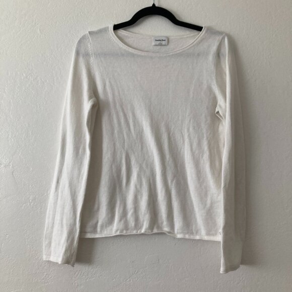 Aritzia Sunday Best Cashmere Blend White Long Sleeve Top Minimalist Basic Small - Picture 1 of 9